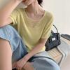 Summer New Hollow V-neck Short-sleeved Knitted Sweater Loose and Thin Thin Yarn Cool T-shirt Top