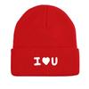 White "I Love U" Print Knit Hat Beanie, Man Cap Soft Cozy Solid Gorro Knit Cap Beanie