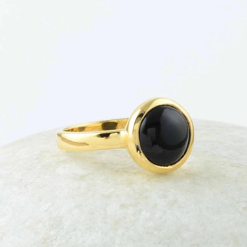 Black Onyx Gemstone Ring, Solid 925 Sterling Silver Ring, Yellow Gold Ring, Handmade Jewelry, Statement Ring, Women Ring