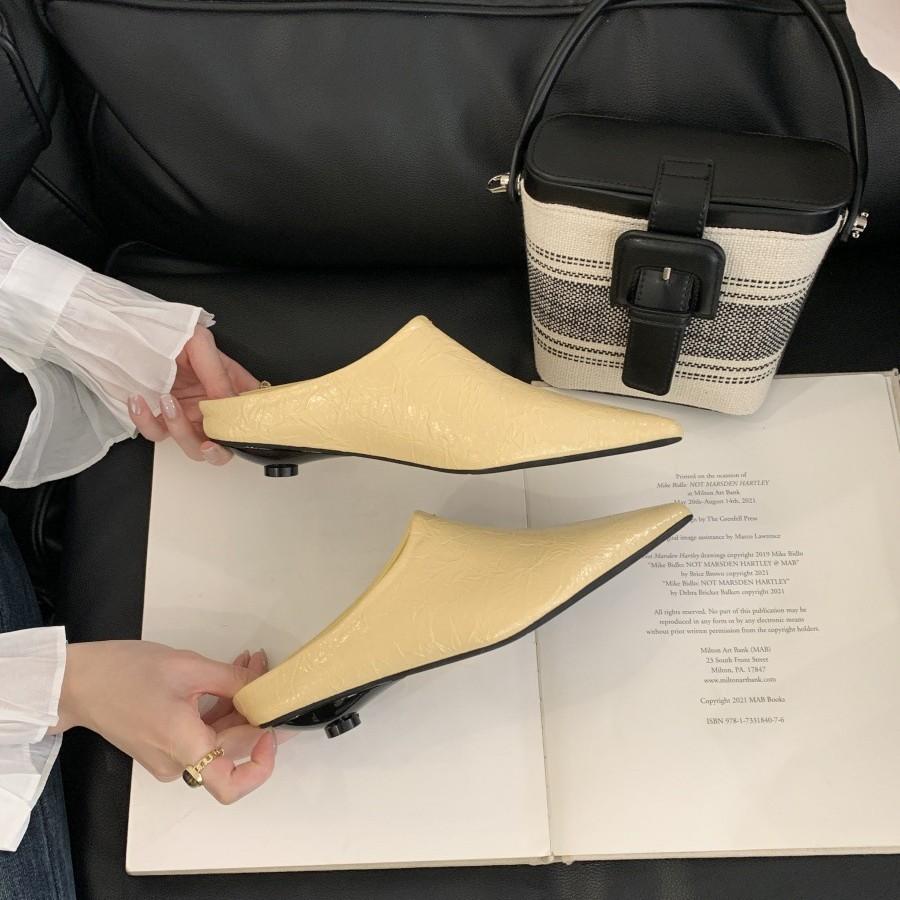 French Temperament Pointed Sandals Lazy Slippers Women's Spring 2025 New Fashion Versatile Bag Head Half Slippers Women