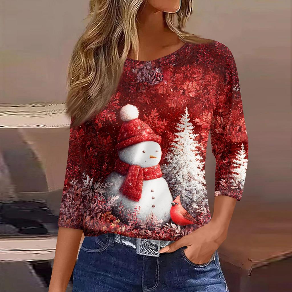 Рубашки с рукавом 3/4 для женщин, футболки с принтом, блузки, повседневные базовые топы больших размеров, пуловеры