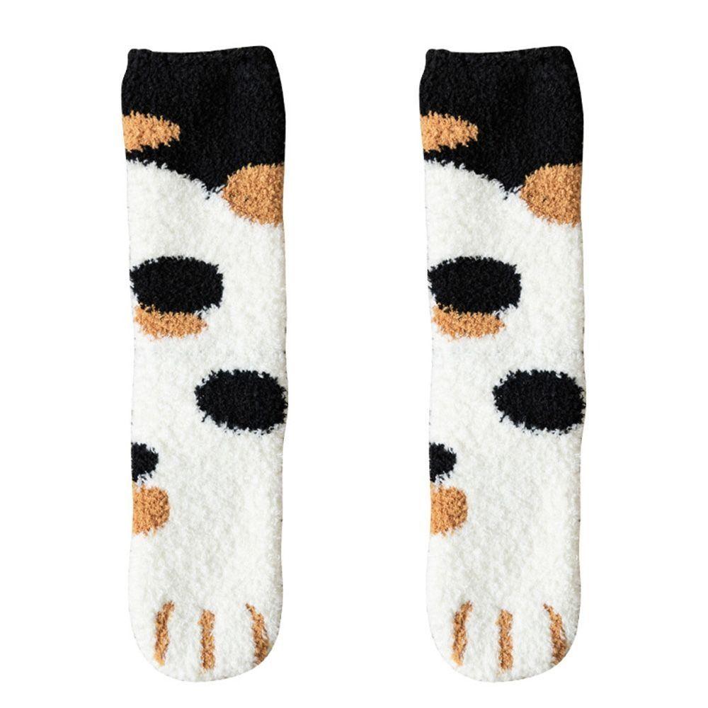 1 Pair Thicken Cat Paw Winter Socks Coral Fleece Sleeping Socks Cute Coral Fleece Warm Sock  Winter