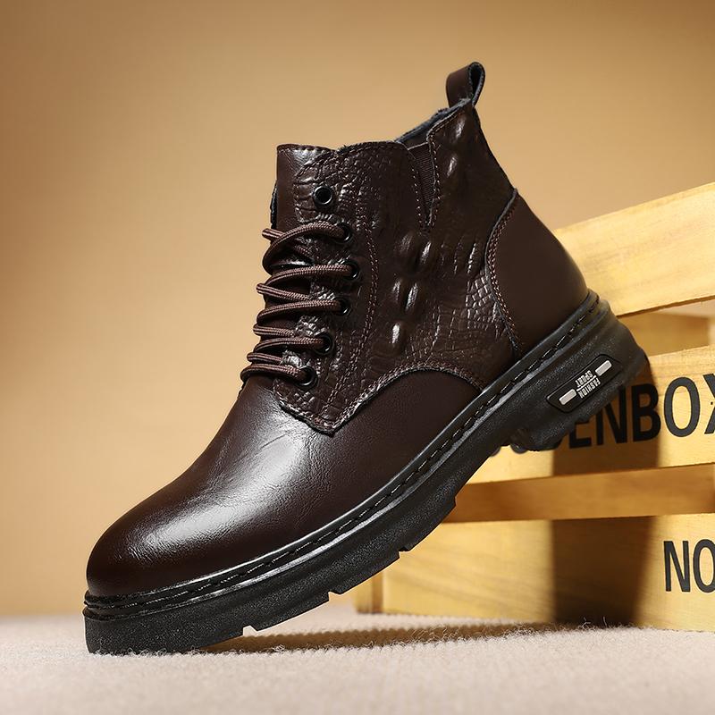 2024 Men Casual Leather Shoes 2024 New Designer Round Toe Boots High Top Outdoor Antiskid Walking Boots Thick Bottom Ankle Boots