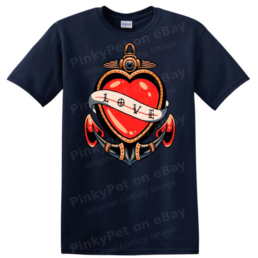 Love Heart Tattoo Style T Shirt Vintage Sailor Tee Cute Graphic Design