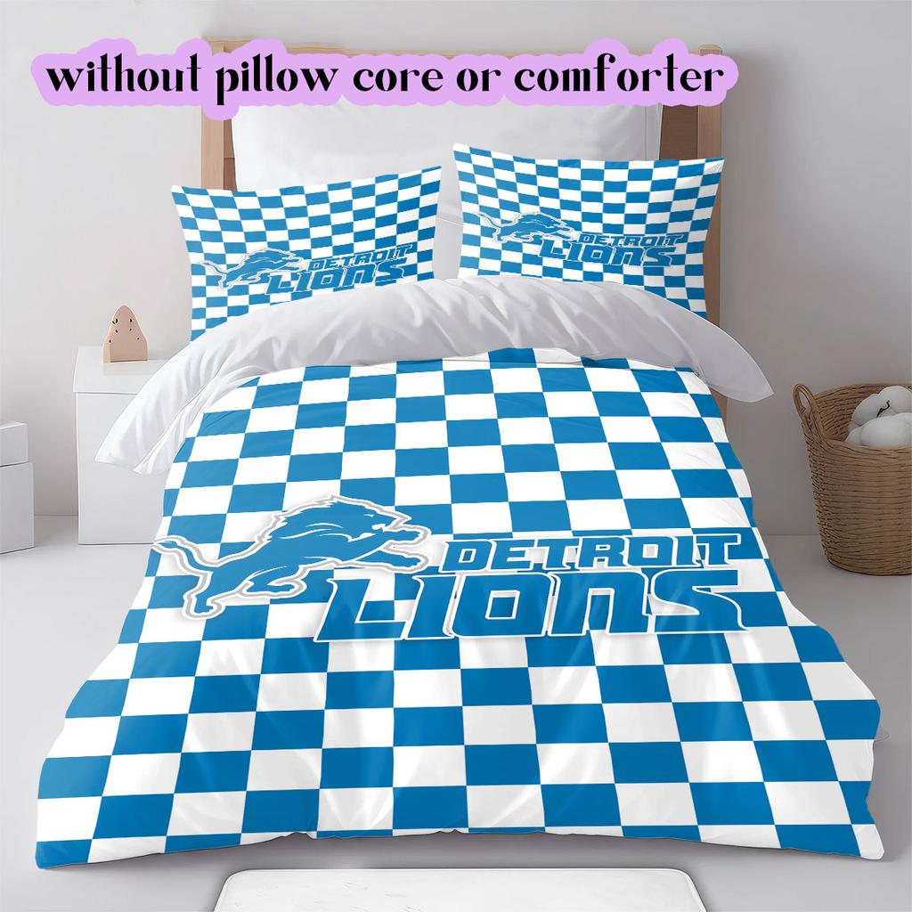 Detroit Lions Pattern Bedding,Quilt Set Quilt Cover Pillowcase Home Birthday Gift (1*duvet cover+2*pillowcase,without core)