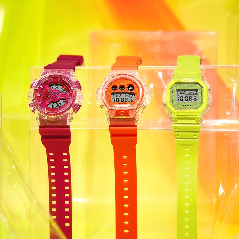 Casio Серия G-SQUAD, ледяная прочность и прозрачный тренд, кварцевый механизм, японские и корейские часы, одинаковый стиль для мужчин и женщин, оранжевые DW-6900GL-4PR