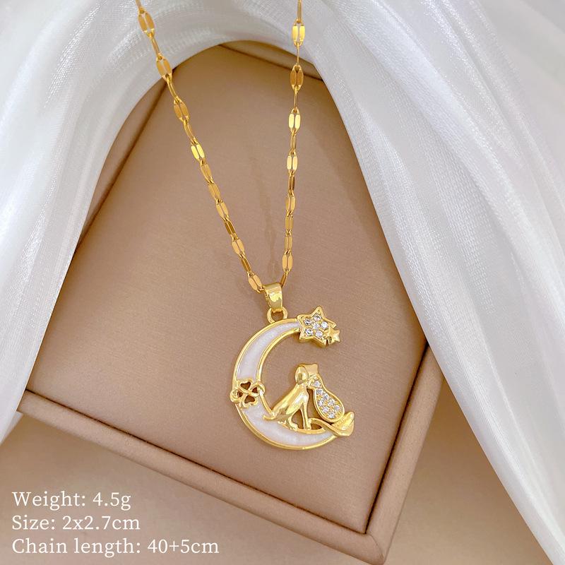 Подвеска-месяц из титановой стали: Элегантный дизайн микро-паве с полным бриллиантовым покрытием, сверкающий и стильный для женщин.