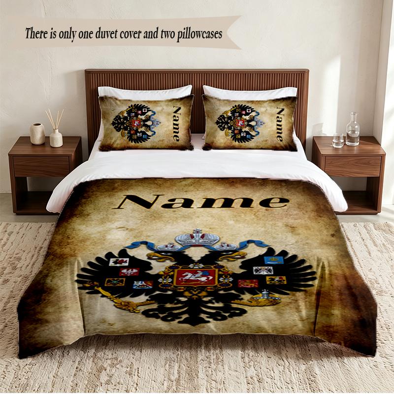 Russian double-headed eagle Personalized Custom Name 3‑Piece Bedding Set Soft Duvet Cover Set For Bedroom Home Decor