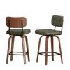Curve Bar Stool - Swivel PU-Upholstered Stool with Curved Wood Sickle Backrest & Metal Frame, 360 degrees Swivel, Set of 2