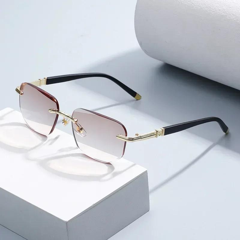 High-definition Tea Lens Reading Eyewear Frameless Diamond Cutting Edge Glasses Anti Blue Light Presbyopia Glasses for Elderly