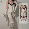 Guiruo Light Luxury Chinese Jacquard Satin Lingerie: Sexy Suspenders, Long Shorts, Outer Robe, Homewear 4-Piece Set.