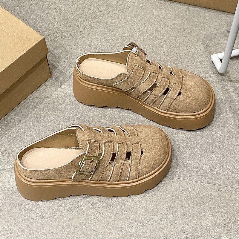 Height-increasing Hollow Boken Sandals 2025 New Spring and Summer Muffin Thick-bottomed Bag Head Half Slippers Inside and Outside Wear Women's Out