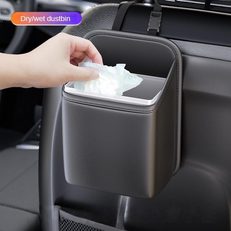 Car Trash Bin Leather Auto Seat Back Hanging Storage Box Bag Holder Rear Chair Trash Can Organizer Driver Side Pockets Garbage