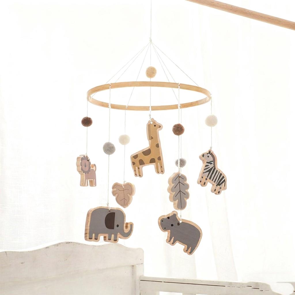 Колыбелька Мобиль Натуральное Дерево Шерстяная Работа Тихий Ход Украшения для Детской Комнаты Раннее Развитие Детей Сенсорная Игрушка