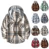 Men's Striped Plaid Casual Loose Button Lapel Long Sleeve Hooded Cardigan Shirt Jacket