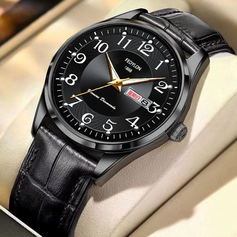 Полностью автоматические кварцевые часы с люминесцентным календарем для мужчин, водонепроницаемые деловые стальные часы для людей среднего и пожилого возраста