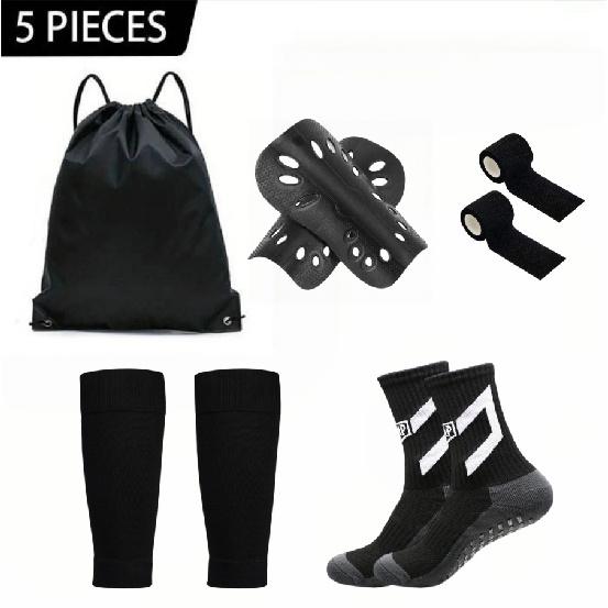 New Teenagers Soccer Sports Set 5Pcs Adults Football Accessories Non-slip Socks Shin Guards Leg Sleeves Tape Drawstring Bag 1