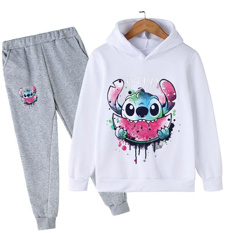 2025 MINISO Stitch Hoodies + Pants Sets Children 1-16 Years Suit Boys Sports Suits Kids Brand Sport Suits Little Monster Hoodies Tops + Pants Set 2pcs