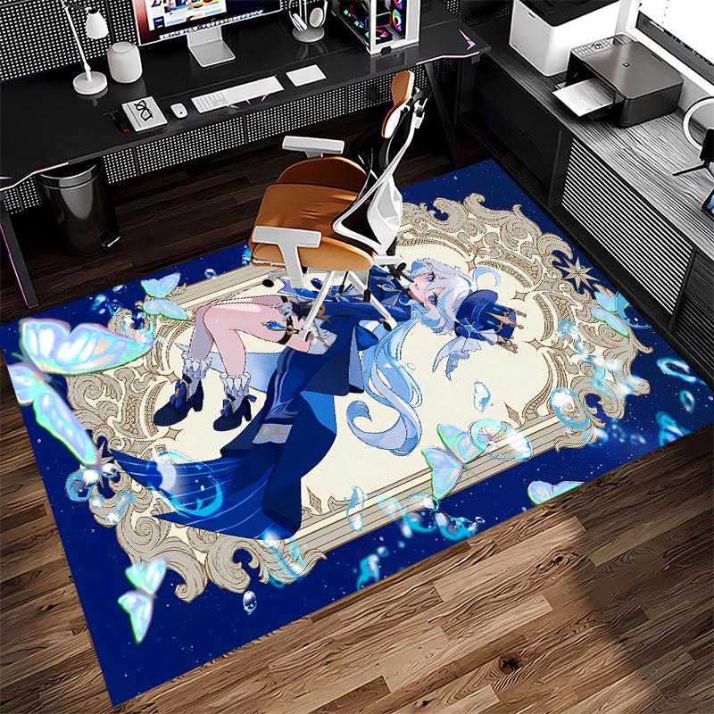 1pc Genshin Impact Furina Print Area Rug - Soft, Washable Non-Slip Indoor Mat for Office Chairs, Living Room, Home Office Decorative Rug