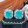 Jewelry Vintage Paraiba Pink Zirconium Square Earrings Temperament High Stud Earrings