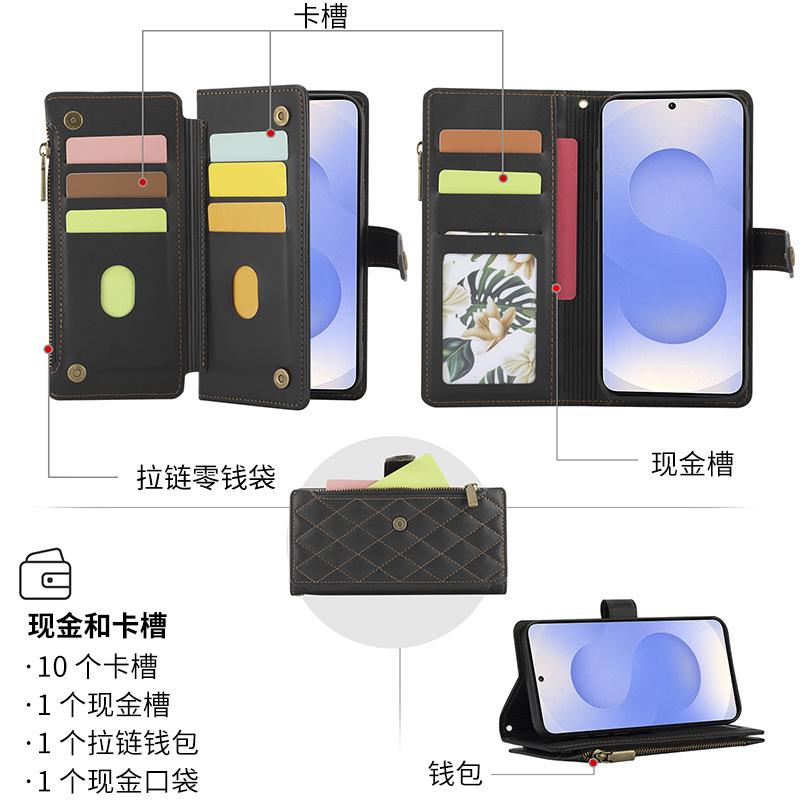 Модный вышитый чехол-кошелек на молнии для телефона из кожи для телефона Samsung Galaxy S25