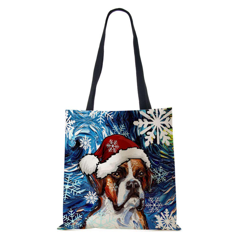 Рождественская холщовая сумка-шоппер для собак и кошек с принтом Харадзюку для женщин, многоразовая сумка через плечо, повседневная, большой вместимости, складная сумка-тоут CLE