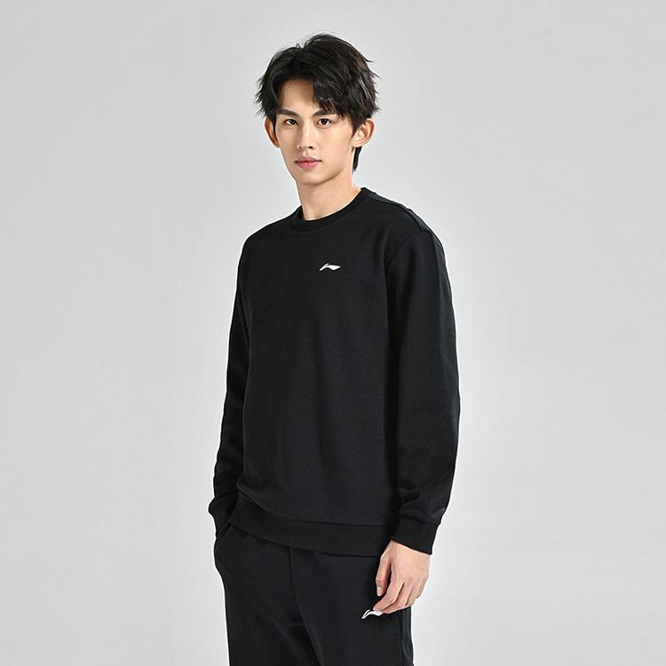Li Ning однотонный свободный свитер с заниженной линией плеч, длинный рукав, толстовка унисекс, черный цвет AWDUG77-1