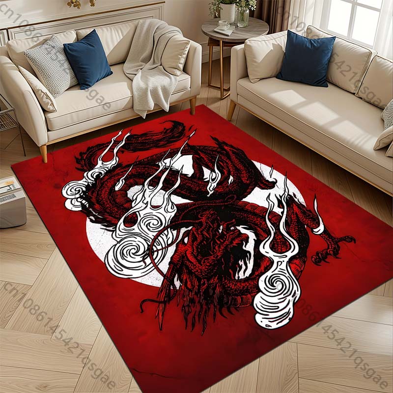 1PC Red dragon with white clouds Print Carpet Rug for Living Room Bedroom Sofa Doormat Home Decor Non-slip Floor Mat