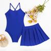 European and American two-piece slim skirt one-piece sports swimsuit solid color halter hollow split skirt swimsuit women