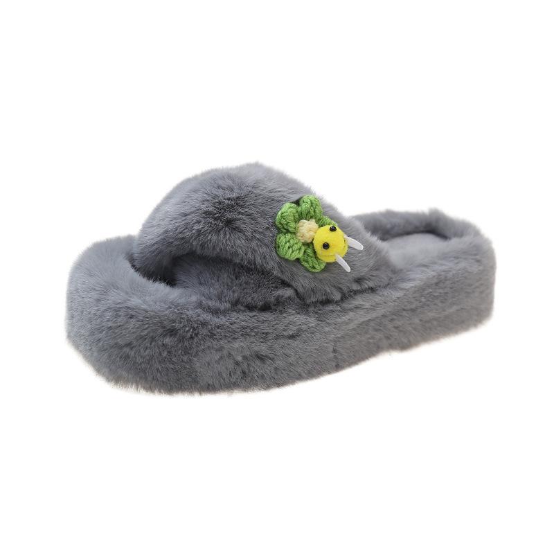 Женские домашние повседневные пушистые тапочки Little Bee для дома, женские шлепанцы, пушистая обувь, перекрестные слайдеры, женские мягкие плюшевые тапочки 2024
