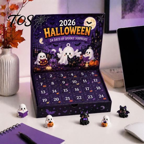 Non Repeating Halloween Baubles Advent Calendar 2026, 24 Day Ghost Countdown with Collectible Figures, Gifts for Kids Boys Girls, Party Favors Unique
