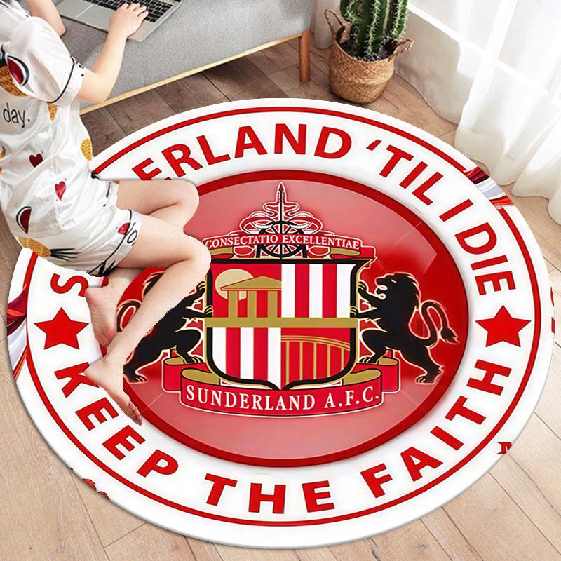 Sunderland Association Football Club Round Area Rug,Carpet Rug for Living Room Bedroom Sofa Playroom Decor,Non-slip Floor Mat