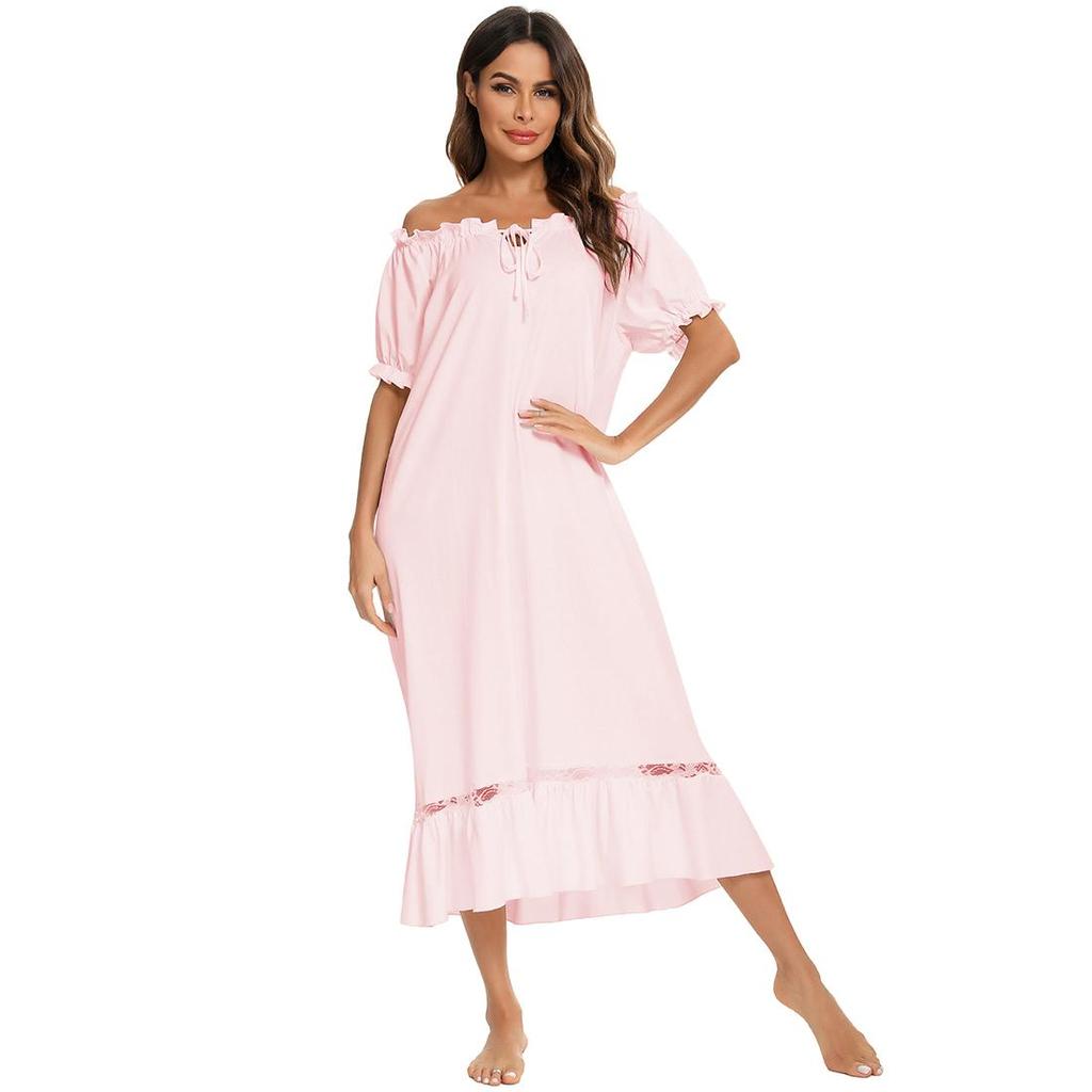 Pajamas for Women Short Sleeve Night Sleep Dress Comfy Loose Casual Lounge Wear Spring Summer Autumn Nightgowns