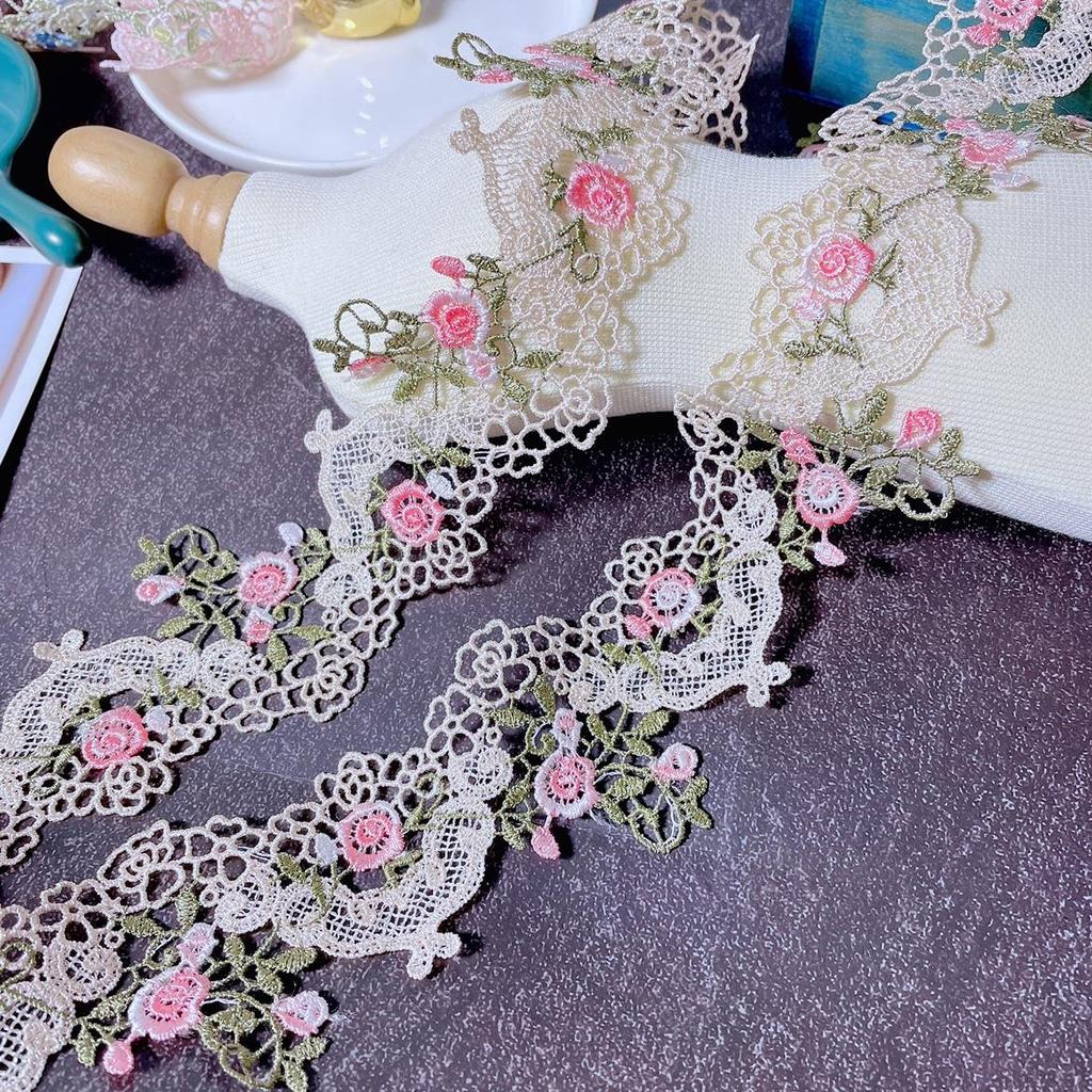 1 ярд розовая кружевная ткань с цветочной вышивкой, сделай сам, швейные материалы для одежды шириной 6,5 см
