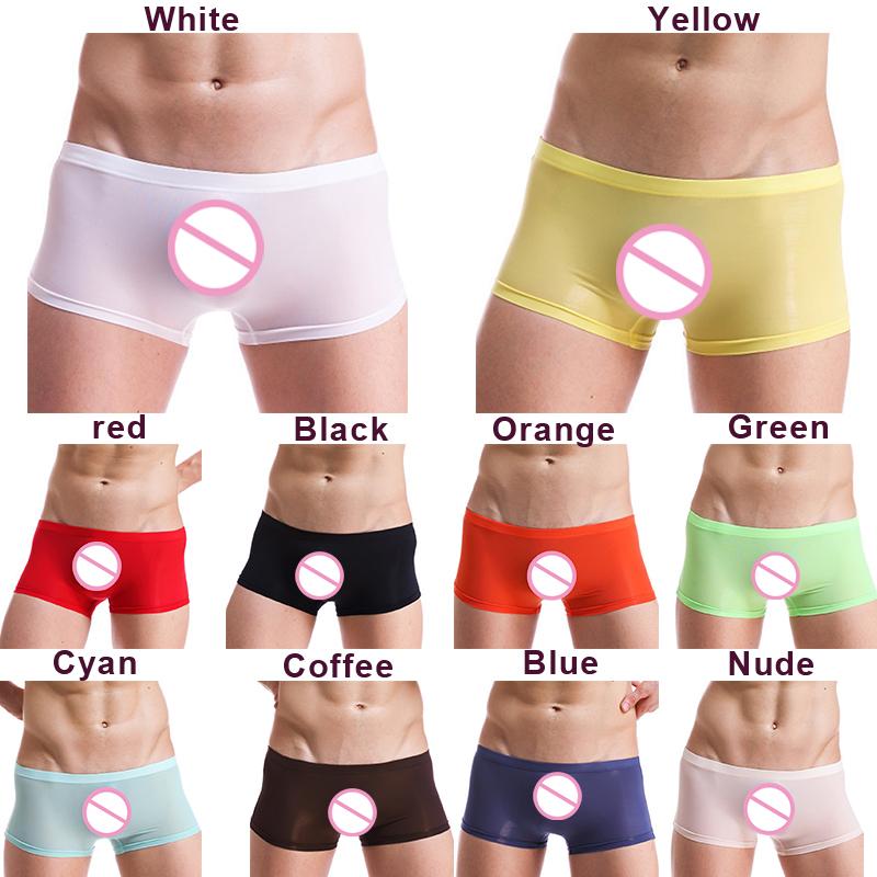 Прозрачное мужское нижнее белье из ледяного шелка, трусы-боксеры, ультратонкие удобные дышащие сексуальные трусики