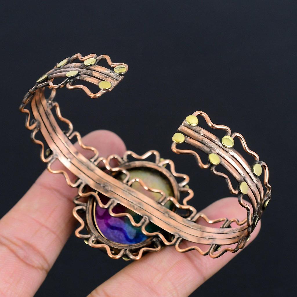Rainbow Solar Quartz Bracelet, 999 Copper Wire Wrapped Gemstone Jewelry, Handmade Bracelet For Thanksgiving