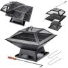 KADAX Garden Fire Pit with Cover, Grate and Poker, 46 X 46 Cm, Steel, Black
