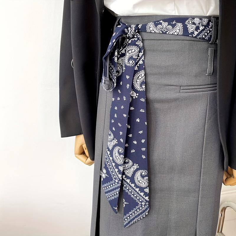 2 шт., два темно-синих и белых, 188 * 5 см, тонкие и узкие длинные шелковые шарфы, универсальные цветы кешью летом, для повязывания волос