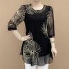 Printed Fashion 3/4 Sleeve Chiffon T-shirt for Female Casual Loose Round Neck Diamonds Tops Summer Womens Clothing