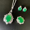 Jewelry Copper Bottom Gold-Plated Retro Denier Green Chalcedony Plain Surface Full Diamond Inlay Set Main Stone
