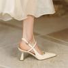 New Spring Leather Slingbacks Pumps Fashion Pointed Toe Shallow 6cm High Heels Buckle Strap Heels For Women Dress Shoes