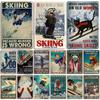 Artisian Skiing Snowboarding Metal Poster Sledding Tin Plaque Sport Decorative Plate Wall Decor Garage Bar Pub Club Hotel Cafe