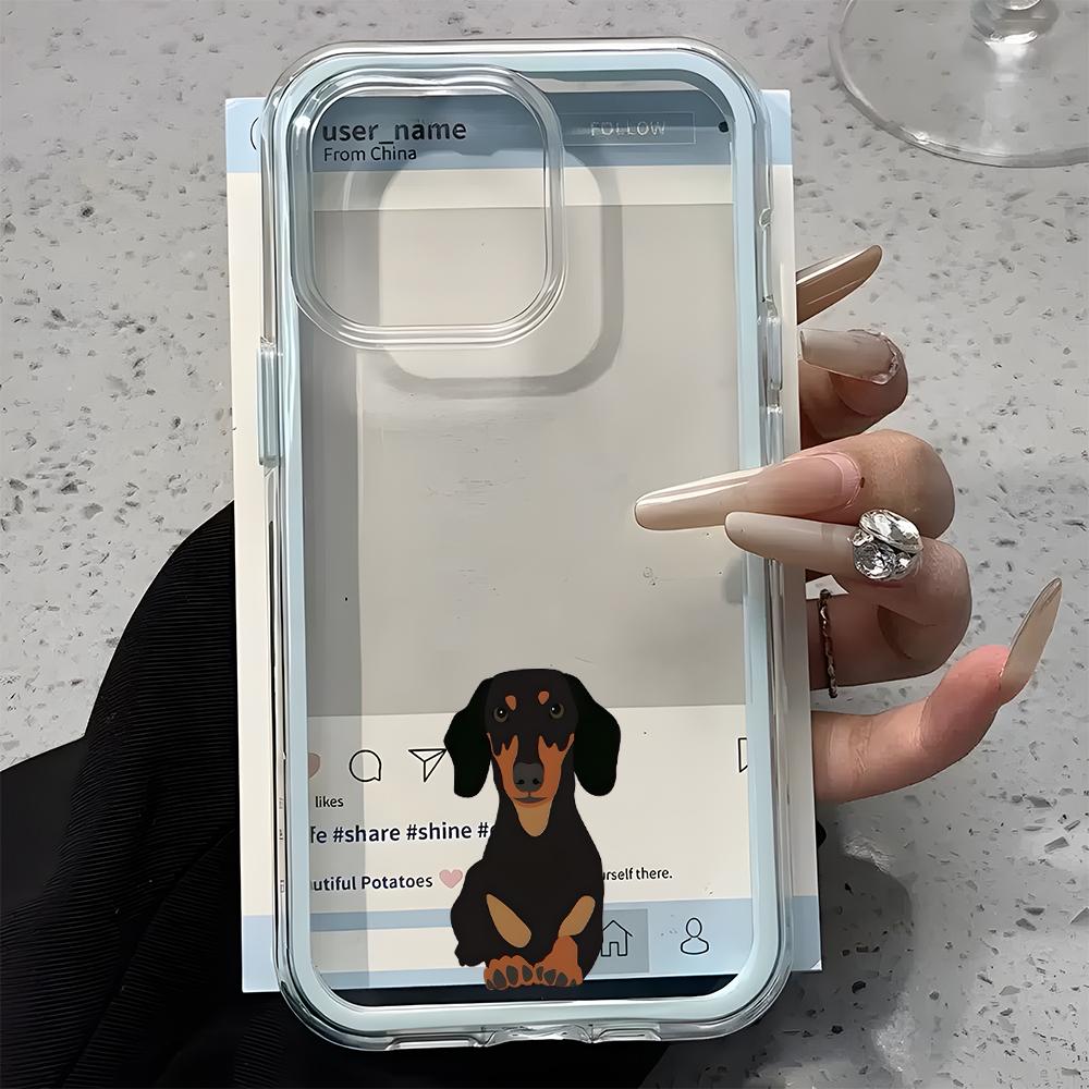 Прозрачный чехол для телефона с рисунком таксы Для iPhone 17 16 15 14 13 12 11 Pro Max Air Plus 2 в 1 Силиконовый мягкий чехол конфетного цвета