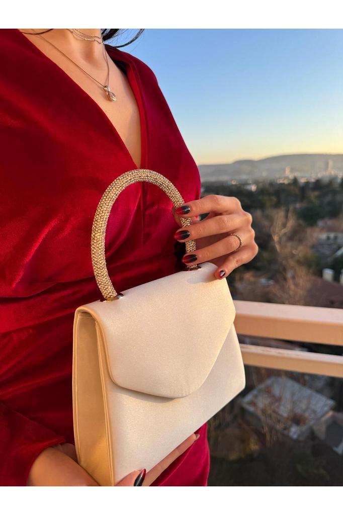 Women's Stylish and Useful Evening Dress Bag Evening Dress Bag with Satin Stone Handle for Weddings, Graduations, Elegant Events...