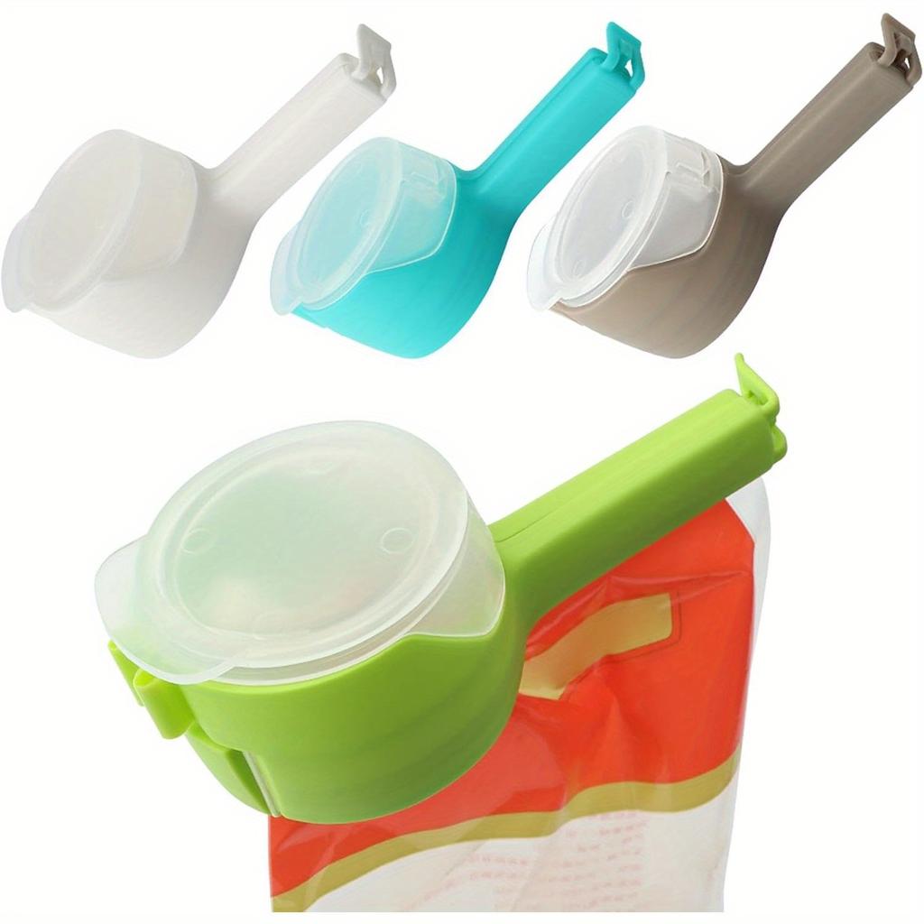 4pcs Colorful Bag Clips with Pour Spouts Durable Plastic Sealing Clips for Food Storage,Kitchen Organization Essentials In Blue,Green,Gray,White 4pcs