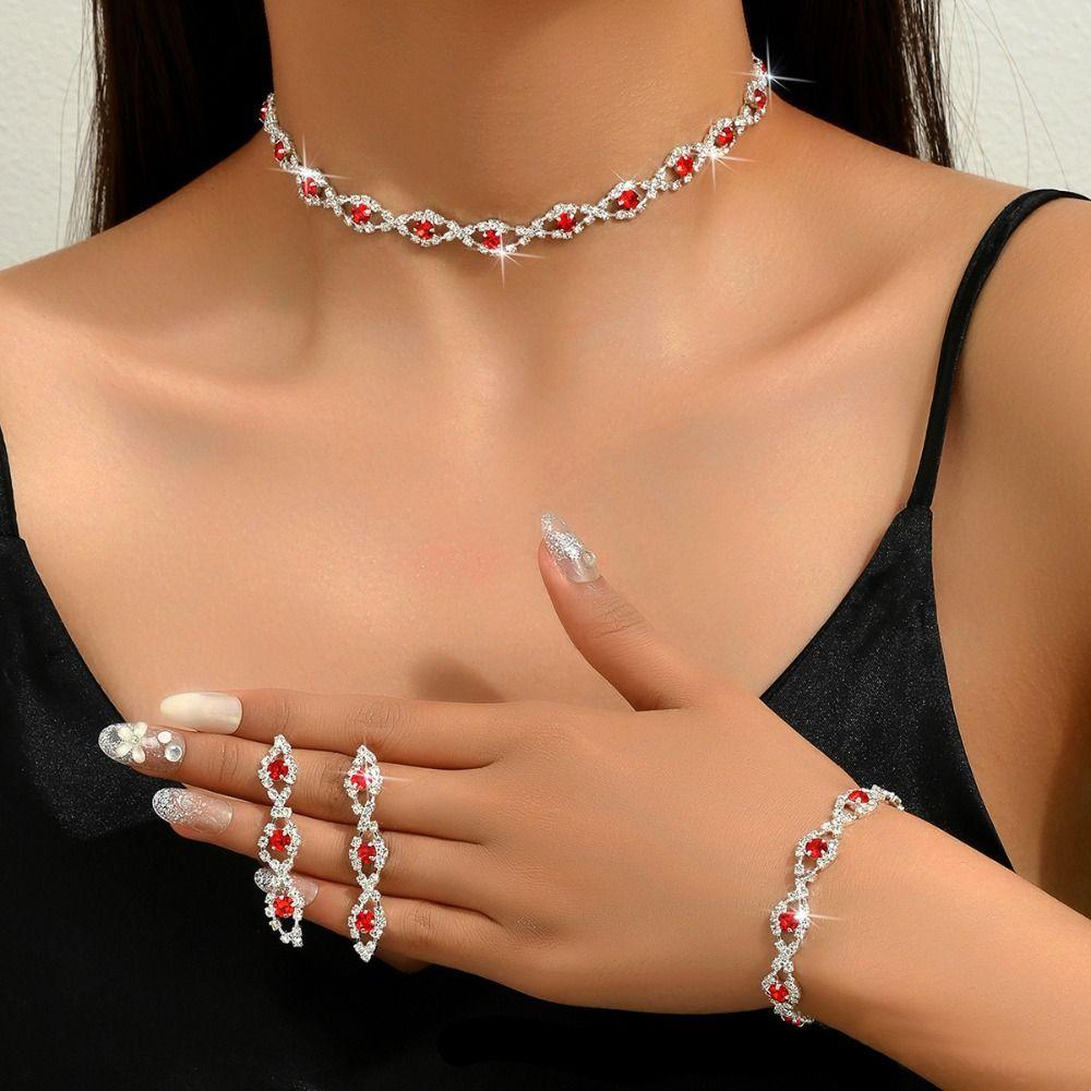 Браслет со стразами, серьги, блестящее ожерелье, свадебный комплект украшений из кристаллов, банкет