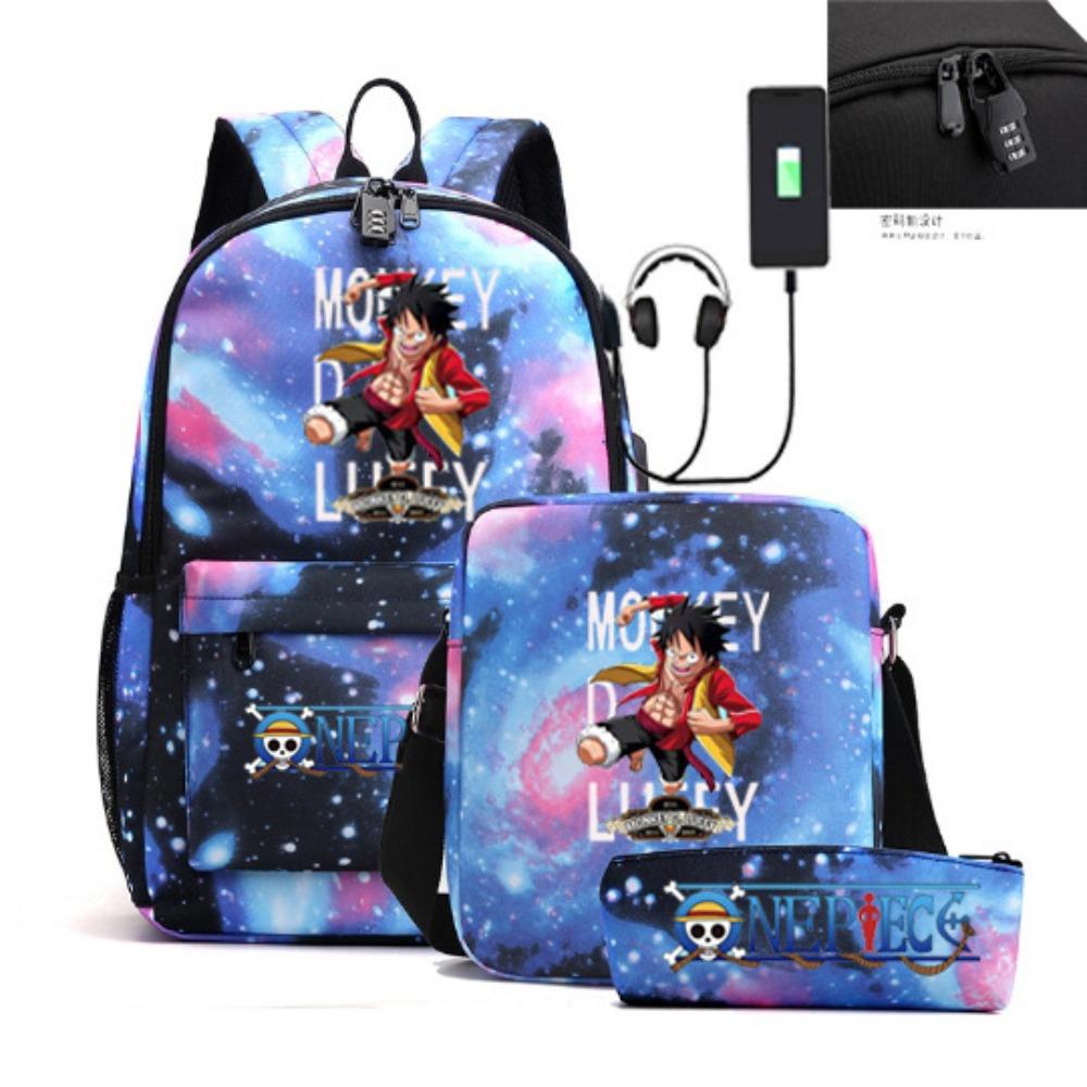 Riman ONE PIECE USB кодовый замок рюкзак студенческий школьный рюкзак сумка через плечо пенал набор из трех предметов для мужчин и женщин