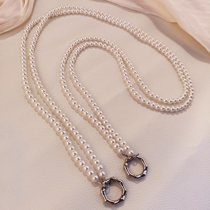 Mobile phone lanyard crossbody extended shoulder pearl hanging chain mobile phone clip detachable hook buckle women's outdoor mountaineering