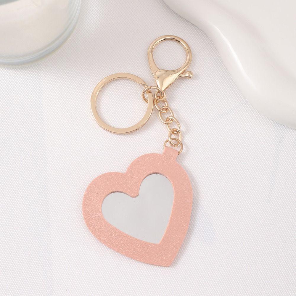 Leather Heart Cosmetic Mirro Keyring Trinket Makeup Mini Mirror Birthday Kids Gift