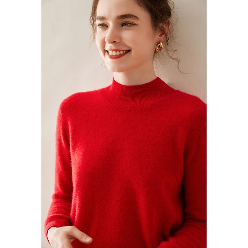 Women's Soft Cashmere Half-High Collar Sweater - Cozy, Loose-Fit, Solid Color, Gentle Style for Autumn/Winter.